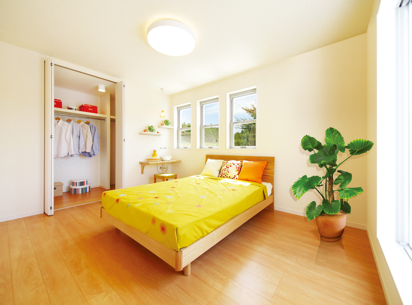 大きなウォークインクローゼットや洗面の付いたカウンターもついて快適な主寝室。